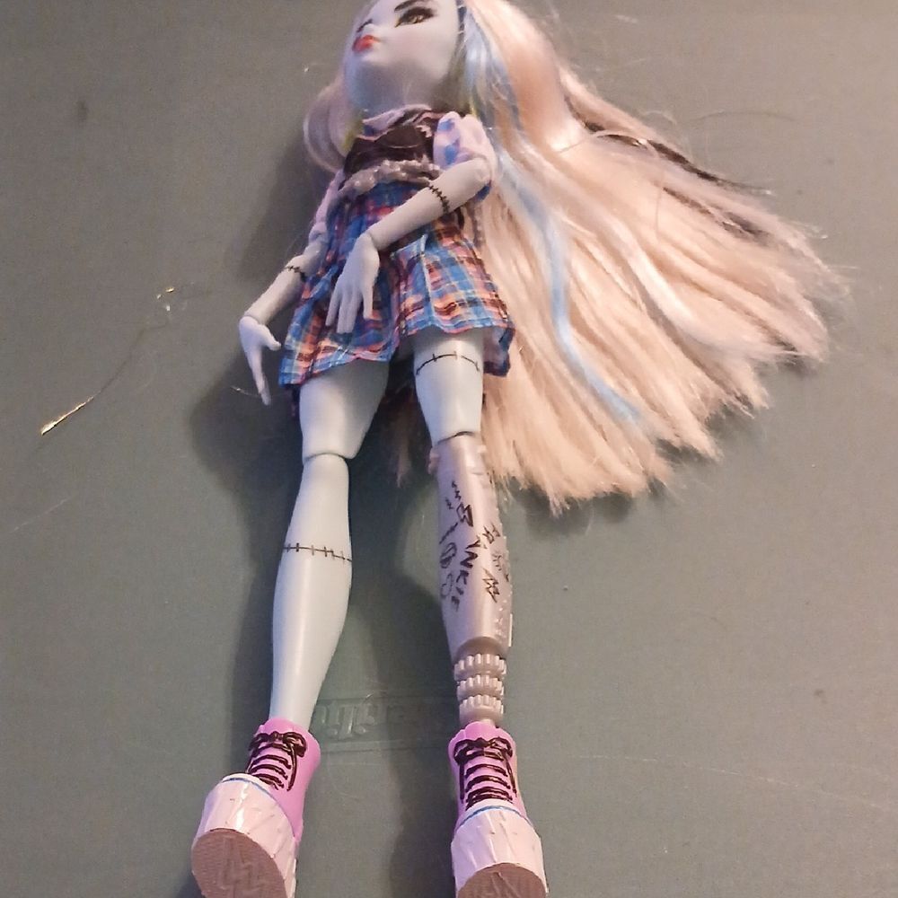 Blue and White Fashion Doll with Plaid Dress